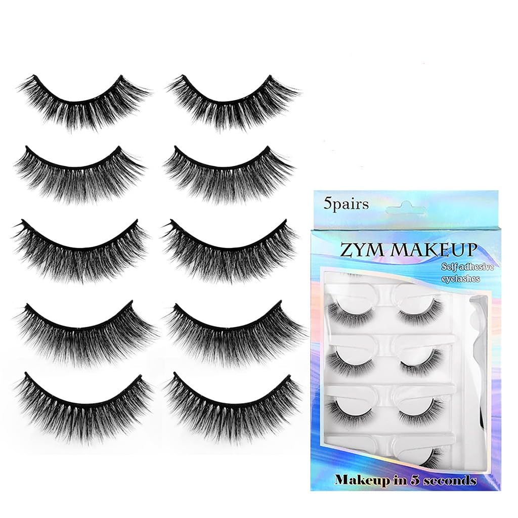 MAYCREATE 5 Pairs Self Adhesive Eyelashes, Reusable Adhesive Eyelashes, No Glue Eyelashes, Waterproof False Lashes Natural with Eyelash Tweezer for Women Makeup Gift Purple MAYCREATE 5 Pairs Self Adhesive Eyelashes, Reusable Adhesive Eyelashes, No Glue Eyelashes, Waterproof False Lashes Natural with Eyelash Tweezer for Women Makeup Gift Purple